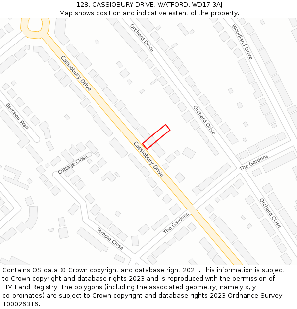 128, CASSIOBURY DRIVE, WATFORD, WD17 3AJ: Location map and indicative extent of plot