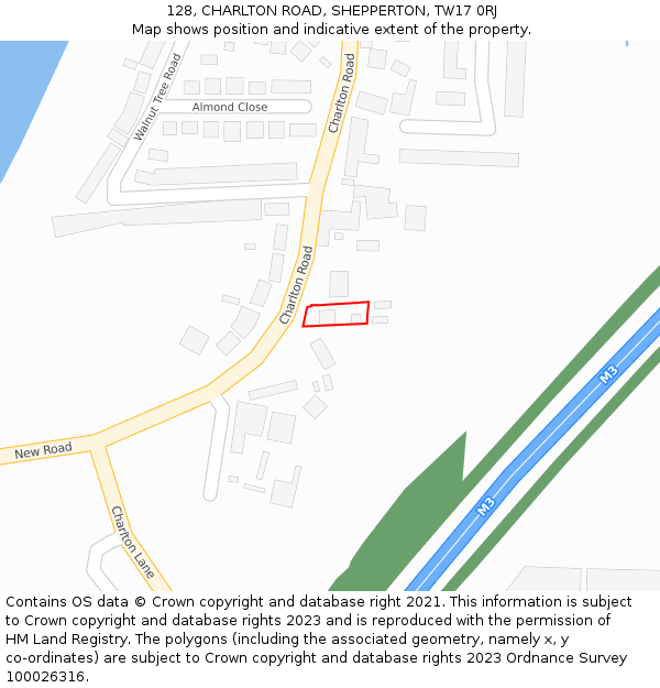 128, CHARLTON ROAD, SHEPPERTON, TW17 0RJ: Location map and indicative extent of plot