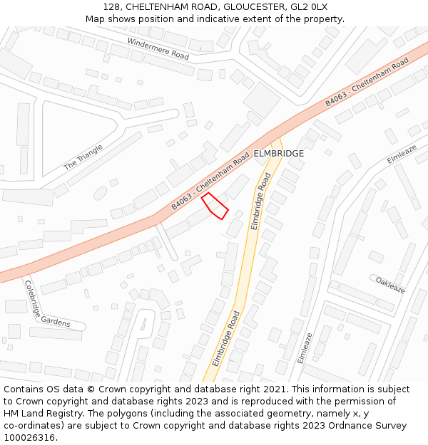 128, CHELTENHAM ROAD, GLOUCESTER, GL2 0LX: Location map and indicative extent of plot