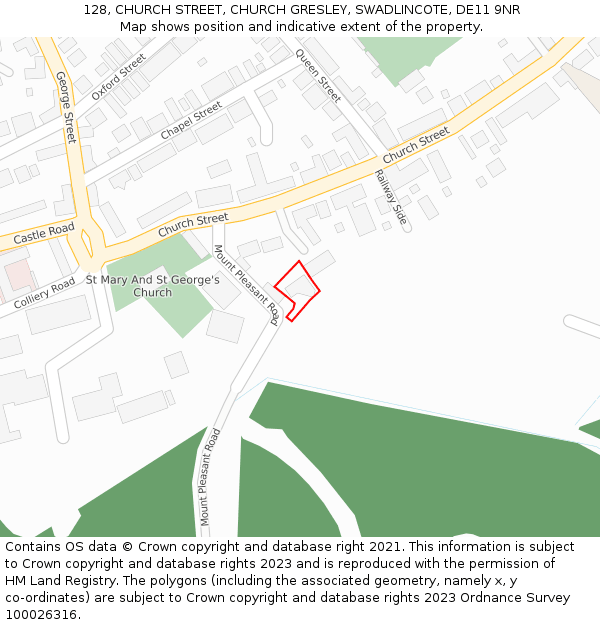 128, CHURCH STREET, CHURCH GRESLEY, SWADLINCOTE, DE11 9NR: Location map and indicative extent of plot