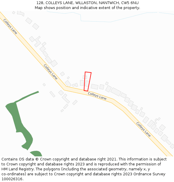 128, COLLEYS LANE, WILLASTON, NANTWICH, CW5 6NU: Location map and indicative extent of plot