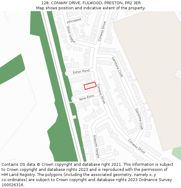 128, CONWAY DRIVE, FULWOOD, PRESTON, PR2 3ER: Location map and indicative extent of plot