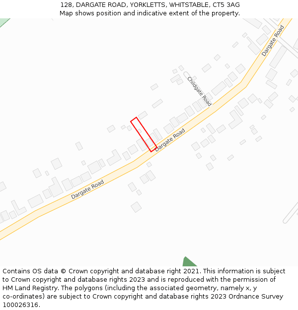 128, DARGATE ROAD, YORKLETTS, WHITSTABLE, CT5 3AG: Location map and indicative extent of plot