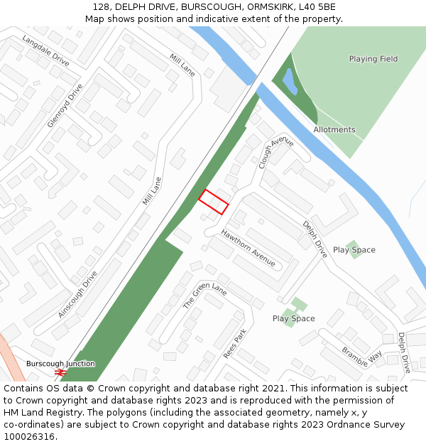 128, DELPH DRIVE, BURSCOUGH, ORMSKIRK, L40 5BE: Location map and indicative extent of plot