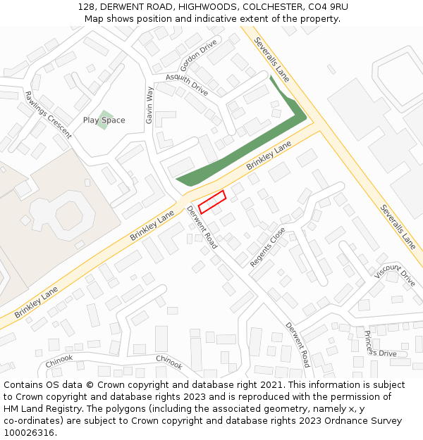 128, DERWENT ROAD, HIGHWOODS, COLCHESTER, CO4 9RU: Location map and indicative extent of plot