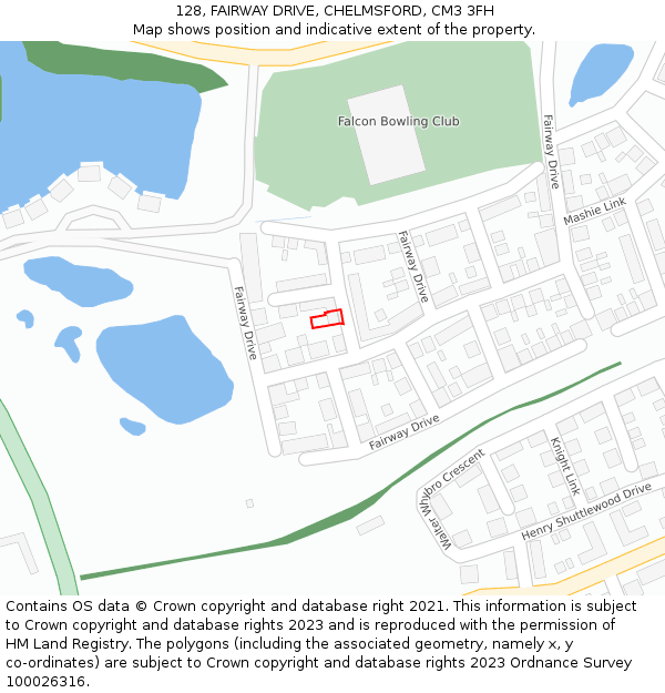 128, FAIRWAY DRIVE, CHELMSFORD, CM3 3FH: Location map and indicative extent of plot