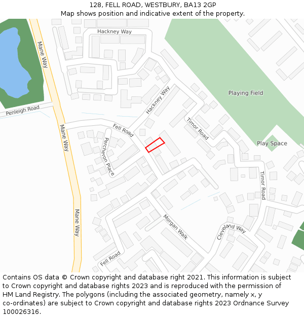 128, FELL ROAD, WESTBURY, BA13 2GP: Location map and indicative extent of plot