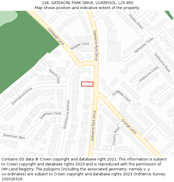 128, GATEACRE PARK DRIVE, LIVERPOOL, L25 4RS: Location map and indicative extent of plot