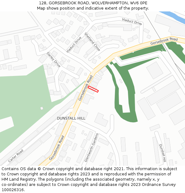 128, GORSEBROOK ROAD, WOLVERHAMPTON, WV6 0PE: Location map and indicative extent of plot