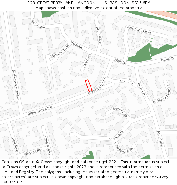 128, GREAT BERRY LANE, LANGDON HILLS, BASILDON, SS16 6BY: Location map and indicative extent of plot