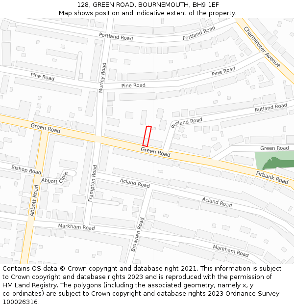 128, GREEN ROAD, BOURNEMOUTH, BH9 1EF: Location map and indicative extent of plot