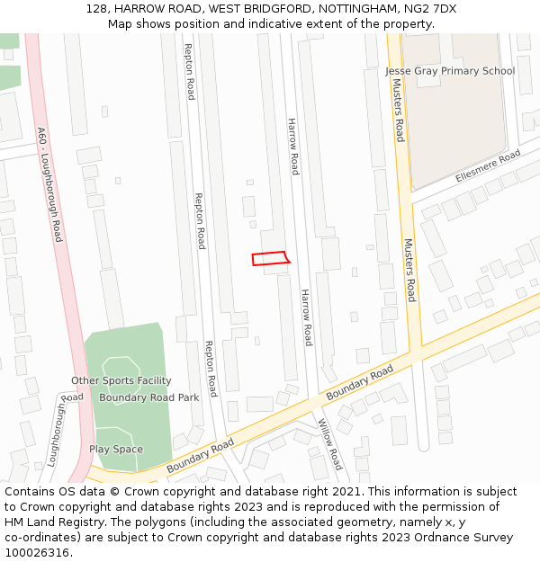 128, HARROW ROAD, WEST BRIDGFORD, NOTTINGHAM, NG2 7DX: Location map and indicative extent of plot