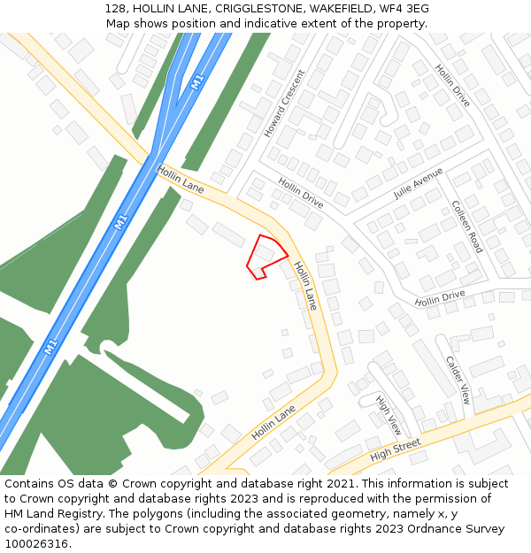 128, HOLLIN LANE, CRIGGLESTONE, WAKEFIELD, WF4 3EG: Location map and indicative extent of plot