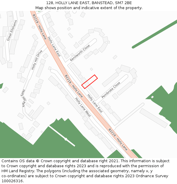 128, HOLLY LANE EAST, BANSTEAD, SM7 2BE: Location map and indicative extent of plot