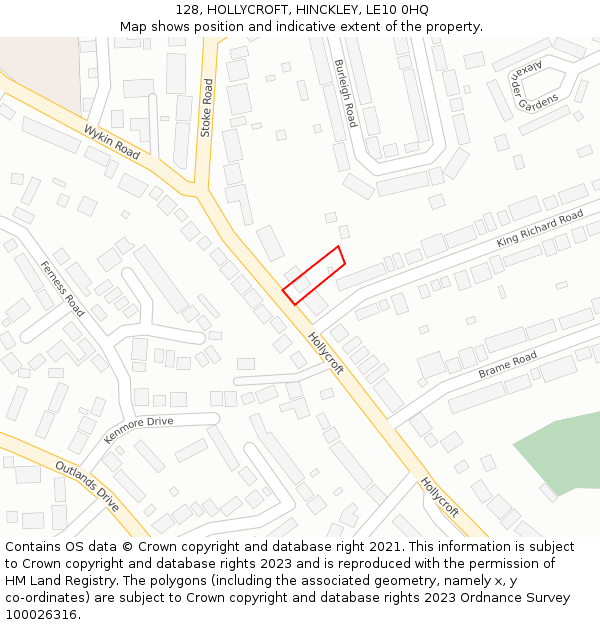 128, HOLLYCROFT, HINCKLEY, LE10 0HQ: Location map and indicative extent of plot