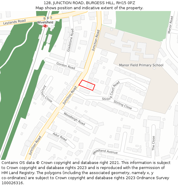 128, JUNCTION ROAD, BURGESS HILL, RH15 0PZ: Location map and indicative extent of plot