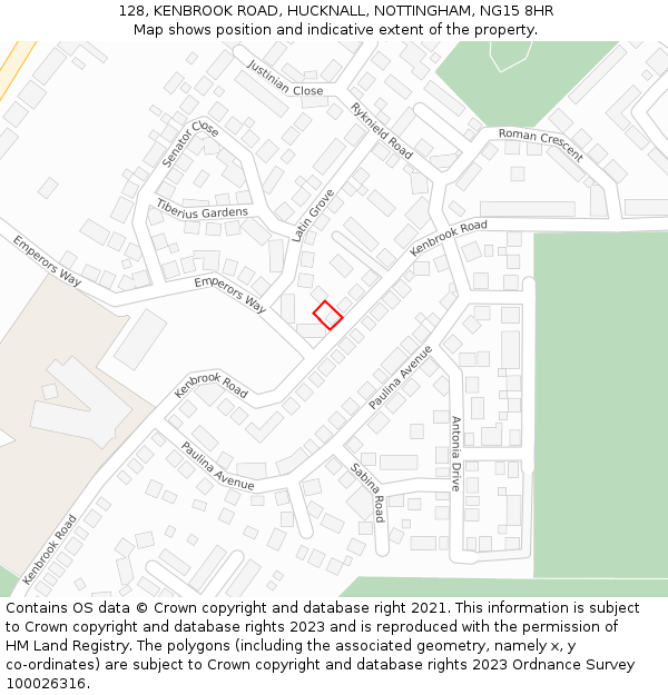 128, KENBROOK ROAD, HUCKNALL, NOTTINGHAM, NG15 8HR: Location map and indicative extent of plot
