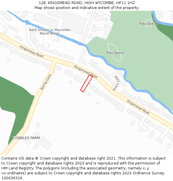 128, KINGSMEAD ROAD, HIGH WYCOMBE, HP11 1HZ: Location map and indicative extent of plot