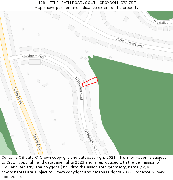 128, LITTLEHEATH ROAD, SOUTH CROYDON, CR2 7SE: Location map and indicative extent of plot