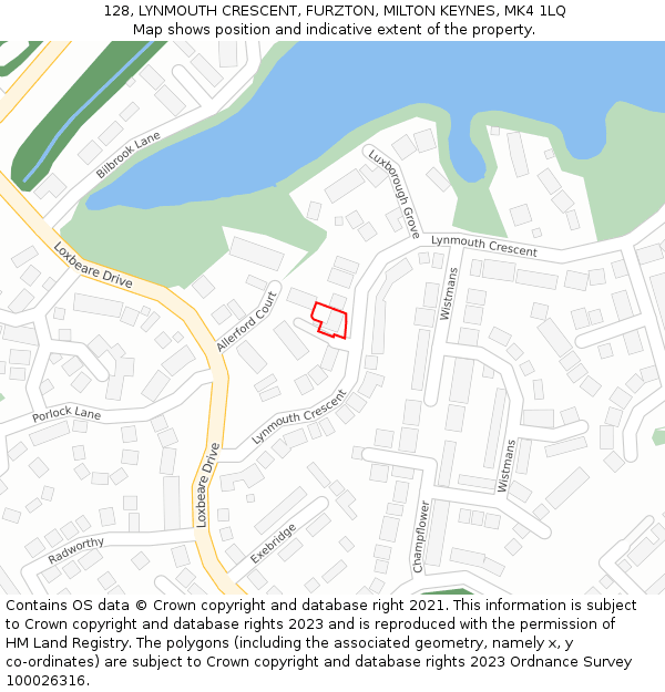 128, LYNMOUTH CRESCENT, FURZTON, MILTON KEYNES, MK4 1LQ: Location map and indicative extent of plot