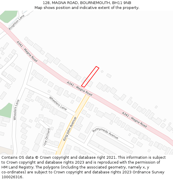 128, MAGNA ROAD, BOURNEMOUTH, BH11 9NB: Location map and indicative extent of plot