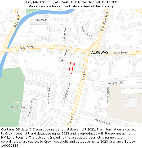 128, MAIN STREET, ALREWAS, BURTON-ON-TRENT, DE13 7ED: Location map and indicative extent of plot