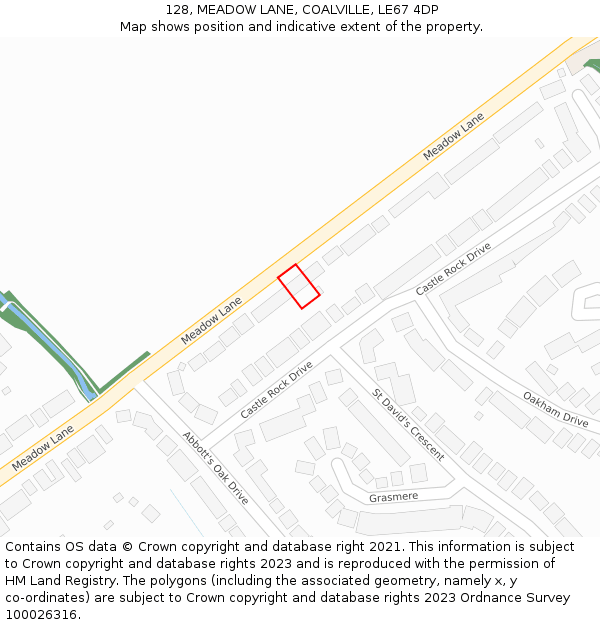 128, MEADOW LANE, COALVILLE, LE67 4DP: Location map and indicative extent of plot