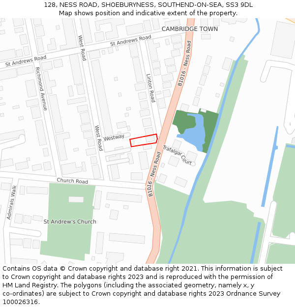128, NESS ROAD, SHOEBURYNESS, SOUTHEND-ON-SEA, SS3 9DL: Location map and indicative extent of plot