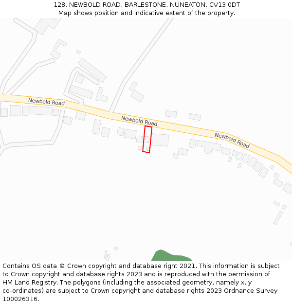 128, NEWBOLD ROAD, BARLESTONE, NUNEATON, CV13 0DT: Location map and indicative extent of plot