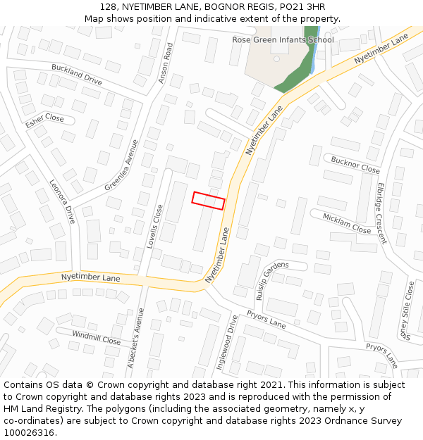 128, NYETIMBER LANE, BOGNOR REGIS, PO21 3HR: Location map and indicative extent of plot