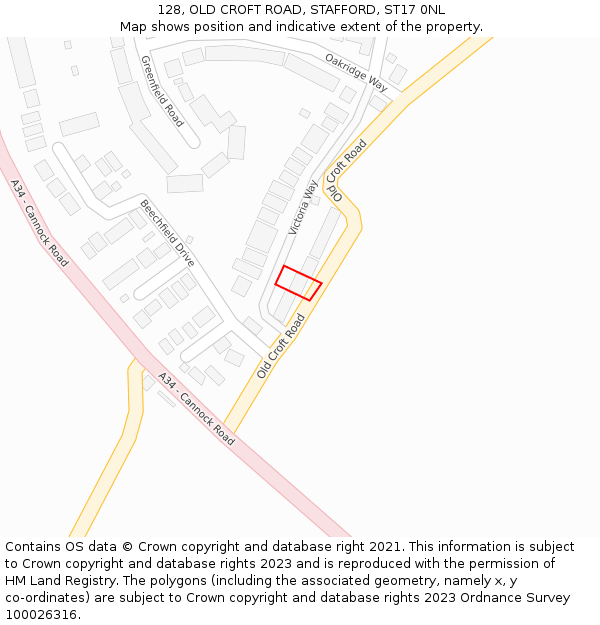 128, OLD CROFT ROAD, STAFFORD, ST17 0NL: Location map and indicative extent of plot
