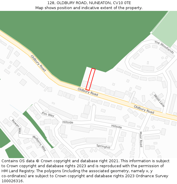 128, OLDBURY ROAD, NUNEATON, CV10 0TE: Location map and indicative extent of plot