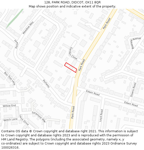 128, PARK ROAD, DIDCOT, OX11 8QR: Location map and indicative extent of plot