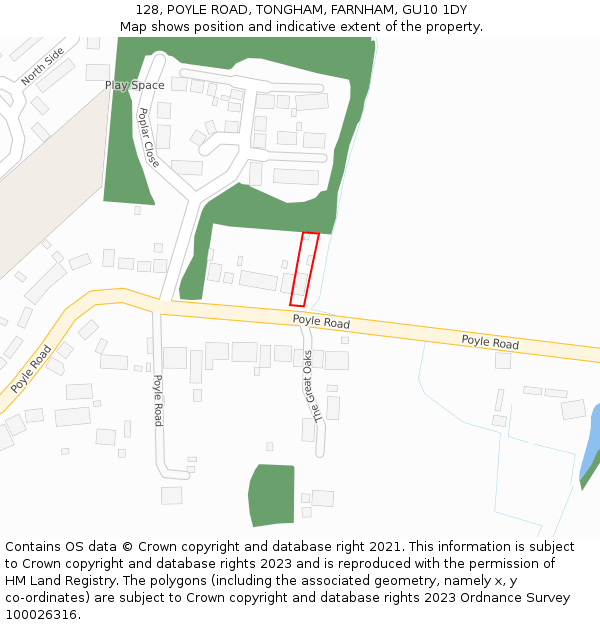 128, POYLE ROAD, TONGHAM, FARNHAM, GU10 1DY: Location map and indicative extent of plot