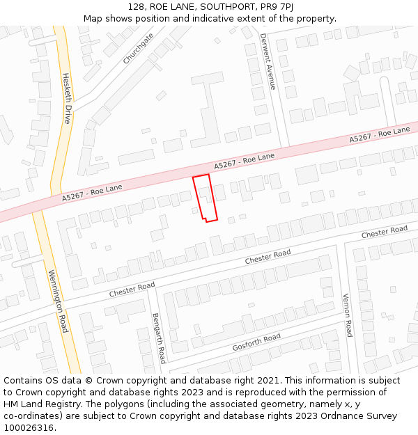 128, ROE LANE, SOUTHPORT, PR9 7PJ: Location map and indicative extent of plot