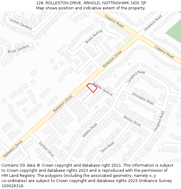 128, ROLLESTON DRIVE, ARNOLD, NOTTINGHAM, NG5 7JP: Location map and indicative extent of plot