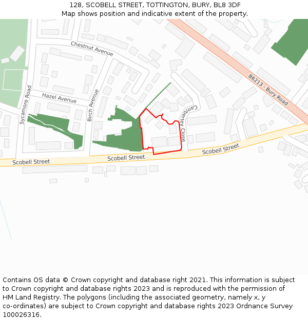 128, SCOBELL STREET, TOTTINGTON, BURY, BL8 3DF: Location map and indicative extent of plot