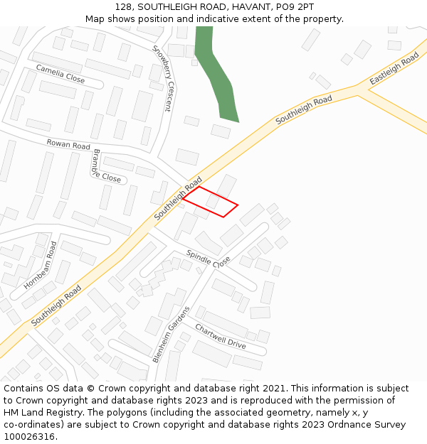 128, SOUTHLEIGH ROAD, HAVANT, PO9 2PT: Location map and indicative extent of plot