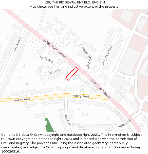 128, THE RIDGEWAY, ENFIELD, EN2 8JN: Location map and indicative extent of plot