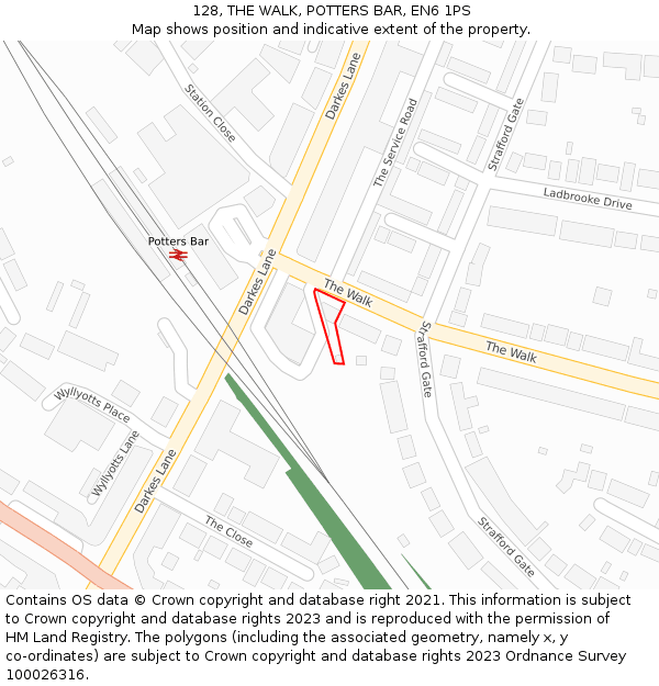 128, THE WALK, POTTERS BAR, EN6 1PS: Location map and indicative extent of plot