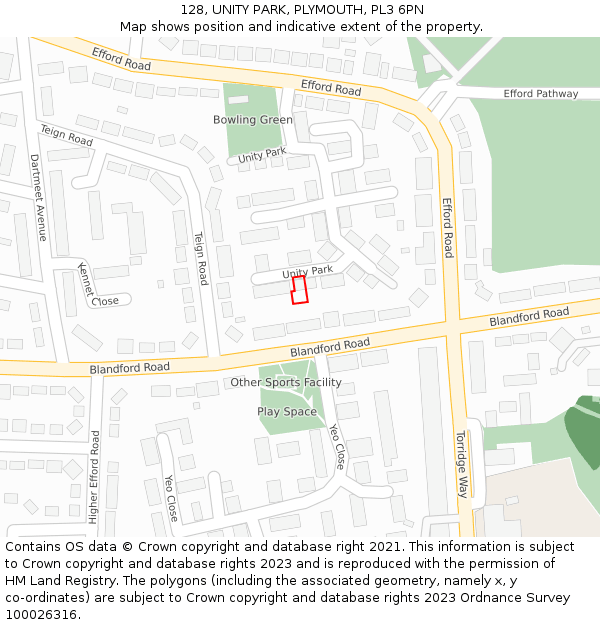 128, UNITY PARK, PLYMOUTH, PL3 6PN: Location map and indicative extent of plot