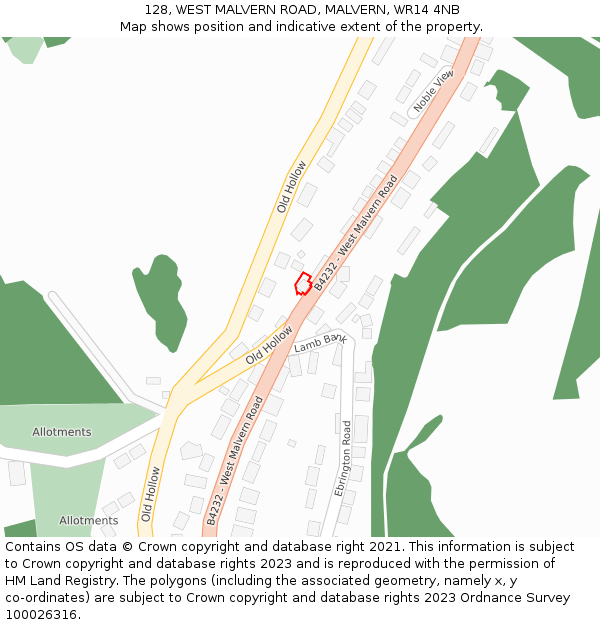 128, WEST MALVERN ROAD, MALVERN, WR14 4NB: Location map and indicative extent of plot