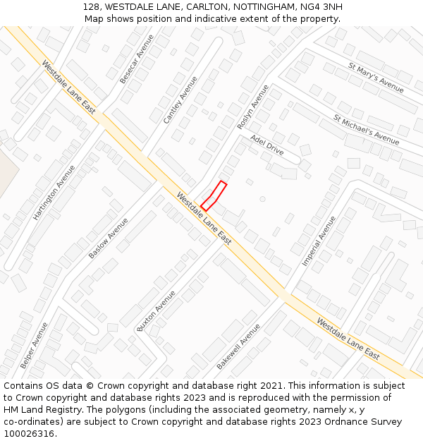 128, WESTDALE LANE, CARLTON, NOTTINGHAM, NG4 3NH: Location map and indicative extent of plot