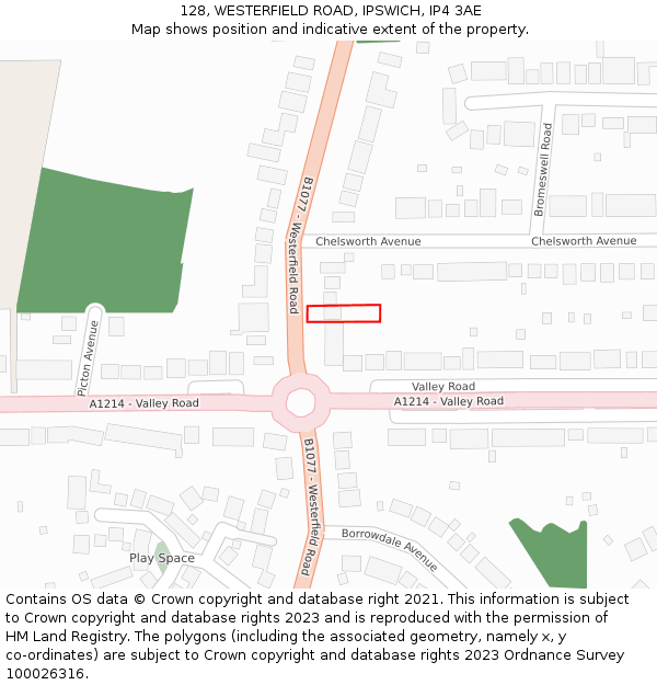 128, WESTERFIELD ROAD, IPSWICH, IP4 3AE: Location map and indicative extent of plot