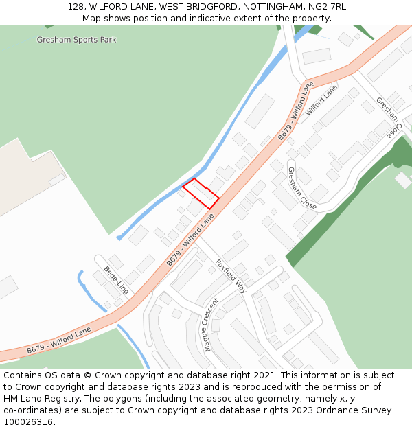 128, WILFORD LANE, WEST BRIDGFORD, NOTTINGHAM, NG2 7RL: Location map and indicative extent of plot