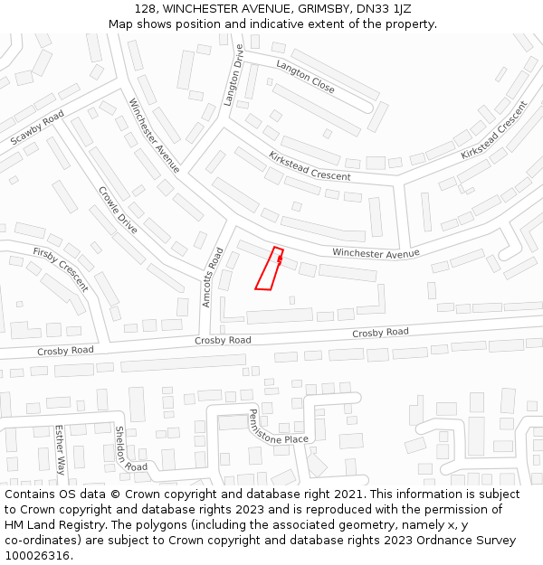 128, WINCHESTER AVENUE, GRIMSBY, DN33 1JZ: Location map and indicative extent of plot