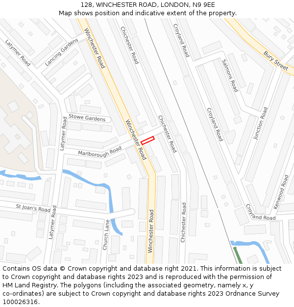 128, WINCHESTER ROAD, LONDON, N9 9EE: Location map and indicative extent of plot