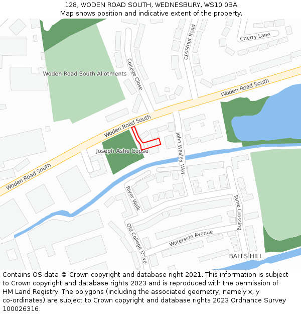 128, WODEN ROAD SOUTH, WEDNESBURY, WS10 0BA: Location map and indicative extent of plot