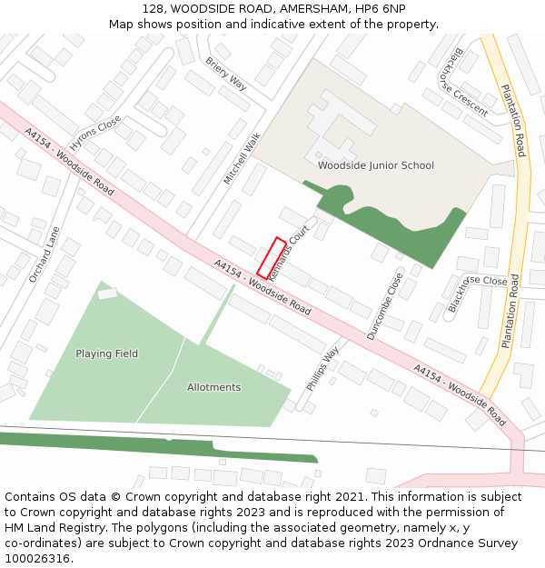 128, WOODSIDE ROAD, AMERSHAM, HP6 6NP: Location map and indicative extent of plot