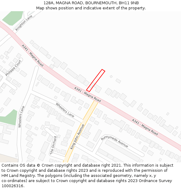 128A, MAGNA ROAD, BOURNEMOUTH, BH11 9NB: Location map and indicative extent of plot